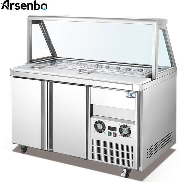 500L Prep Table Commercial Restaurant Refrigerator SUS201 310W With Glass Top Door